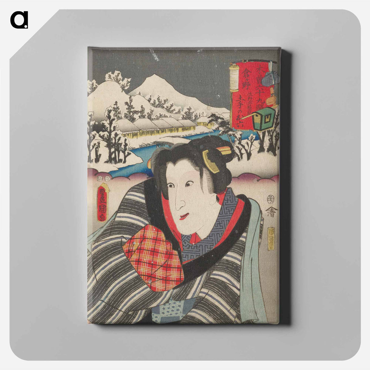 アートパネル-Portrait of a Woman with a Yellow Comb in a Snowy Landscape
 - 歌川 国貞 Canvas.