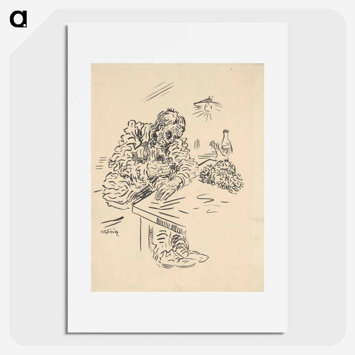 Drinking man at a table - アーノルド ピーター ワイズ クビンチャン Poster.