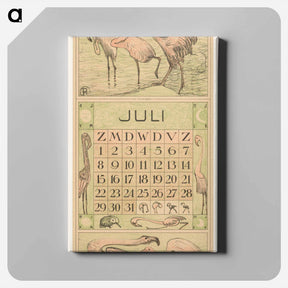 アートパネル-Kalenderblad juli met flamingo's - テオ ヴァン ホイテマ Canvas.
