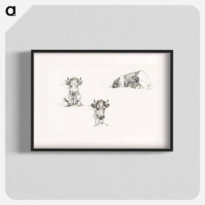 アートポスター-Three sketches of a lying cow - ジャン ベルナール Poster.