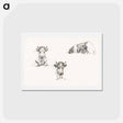 アートポストカード-Three sketches of a lying cow - ジャン ベルナール Postcard.