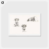 アートポストカード-Three sketches of a lying cow - ジャン ベルナール Postcard.