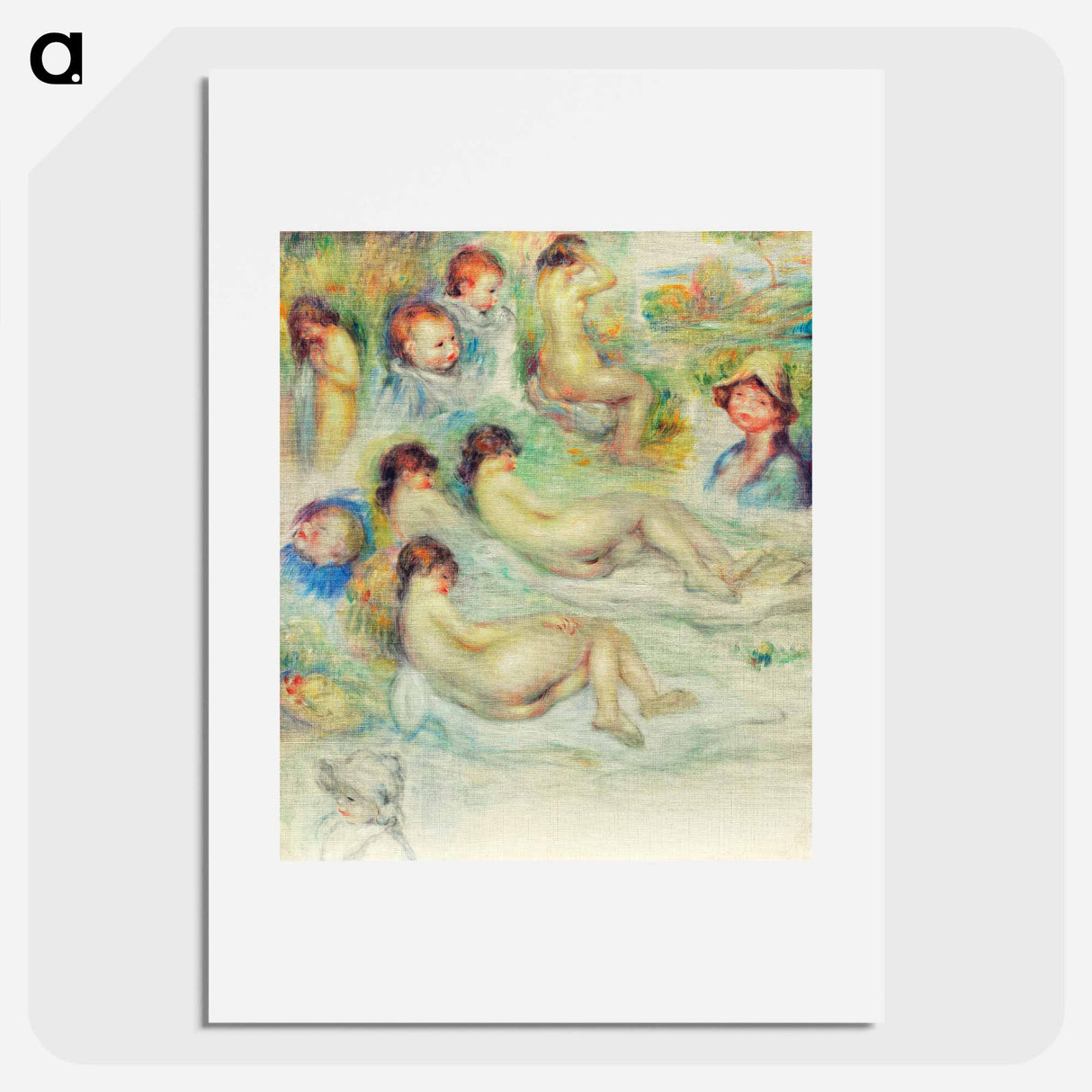 Studies of Pierre Renoir; His Mother, Aline Charigot; Nudes; and Landscape - Pierre Auguste Renoir Poster.