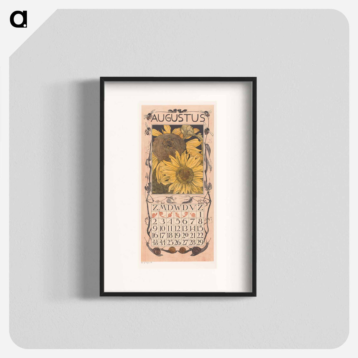 Kalenderblad augustus met zonnebloemen - テオ ヴァン ホイテマ Poster.