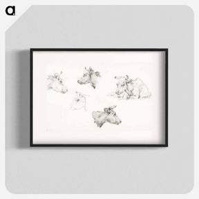 アートポスター-Four study sketches of cows - ジャン ベルナール Poster.