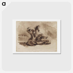 アートポストカード-Horse and Rider Attacked by a Lion - ウジェーヌ ドラクロワ Postcard.