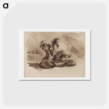 Horse and Rider Attacked by a Lion - ウジェーヌ ドラクロワ Postcard.