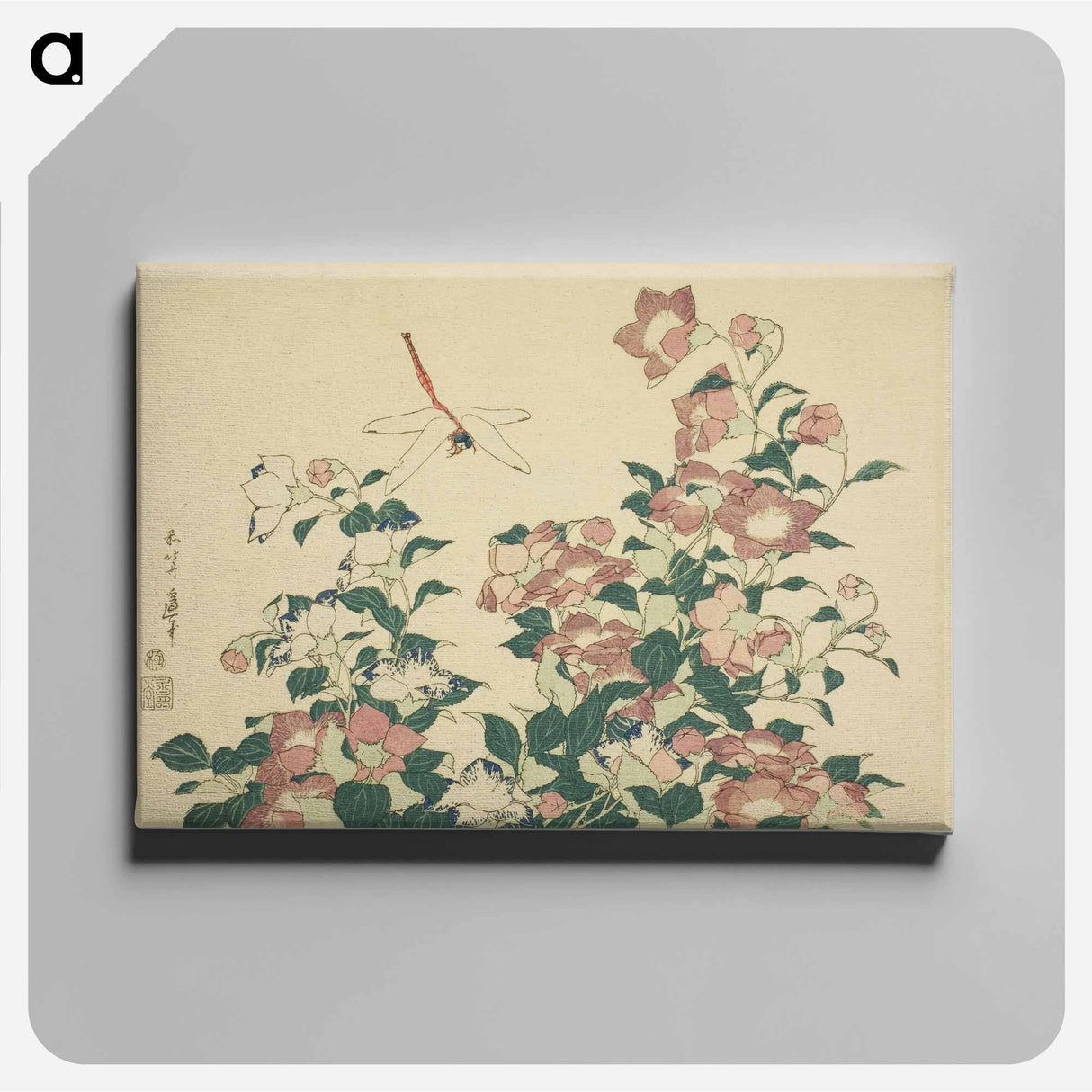 アートパネル-Hokusai's dragonfly and bellflower - 葛飾 北斎 Canvas.