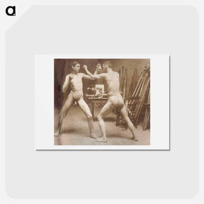 アートポストカード-Two nude boys boxing in atelier - トーマス エイキンズ Postcard.