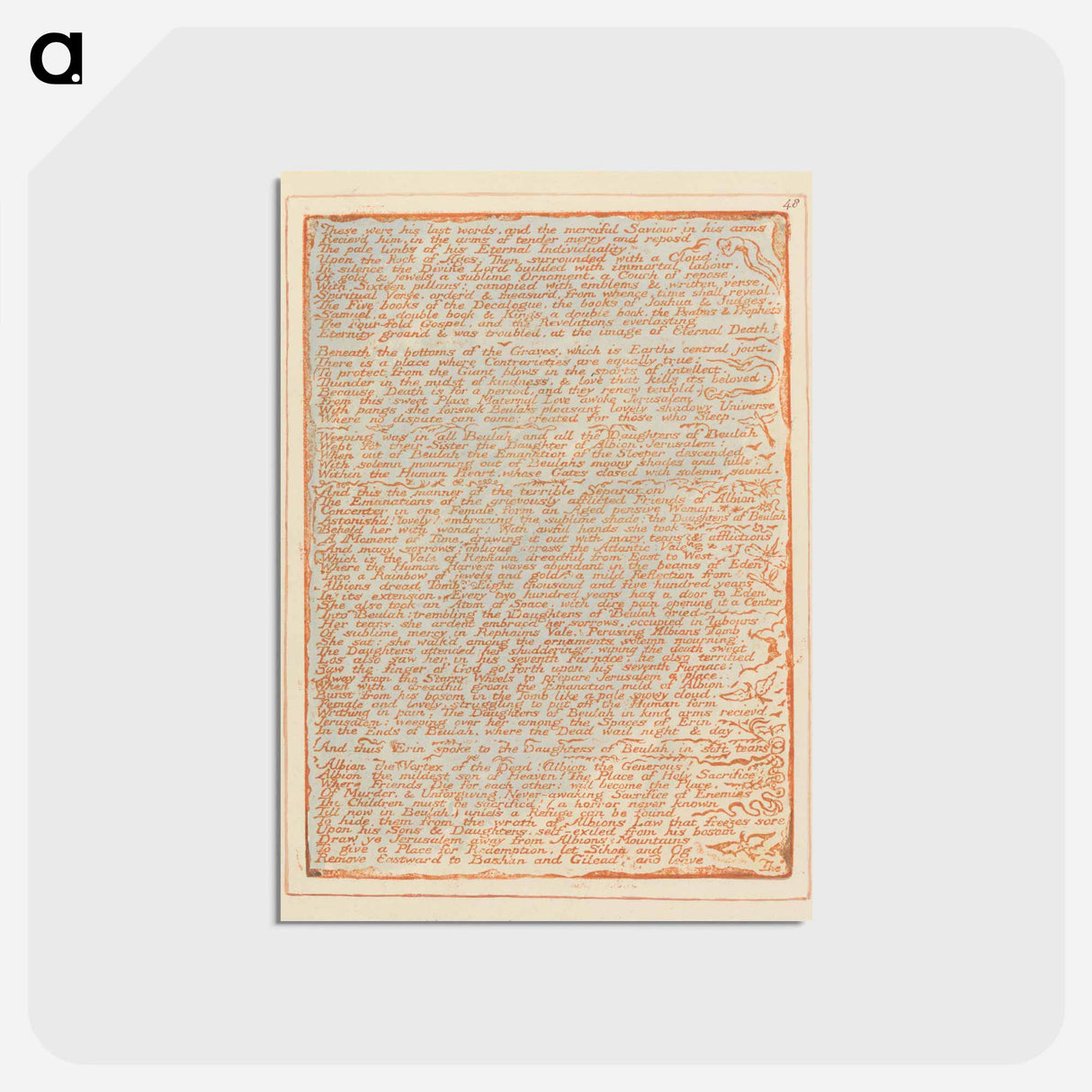 アートポストカード-Jerusalem, Plate 48, "These were his last words...." - ウィリアム ブレイク Postcard.