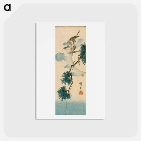 アートポストカード-Cuckoo and Pine Tree with Full Moon
 - 歌川 広重 Postcard.