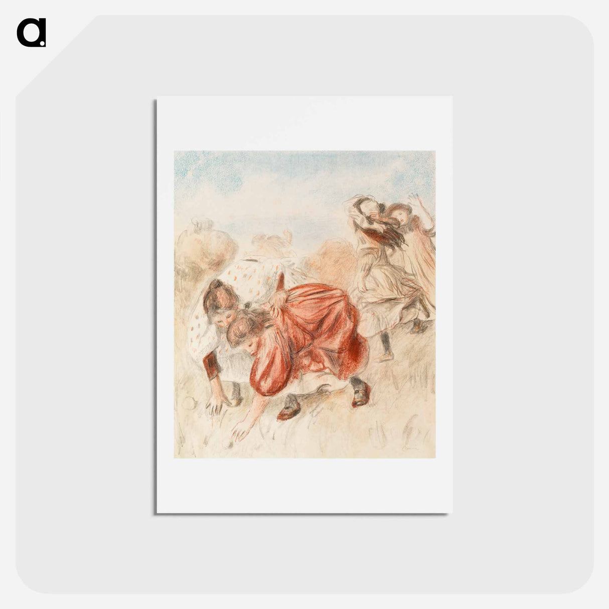 アートポストカード-Children Playing Ball - ピエール オーギュスト ルノワール Postcard.