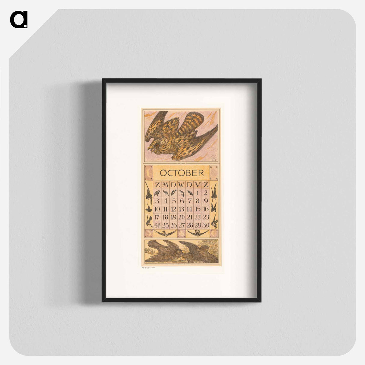Kalenderblad oktober met torenvalk - テオ ヴァン ホイテマ Poster.