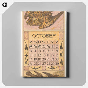 アートパネル-Kalenderblad oktober met torenvalk - テオ ヴァン ホイテマ Canvas.