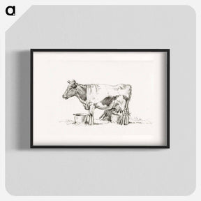 アートポスター-Standing cow, with milk bucket and milk stool - ジャン ベルナール Poster.