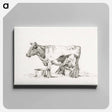 アートパネル-Standing cow, with milk bucket and milk stool - ジャン ベルナール Canvas.
