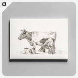 アートパネル-Standing cow, with milk bucket and milk stool - ジャン ベルナール Canvas.