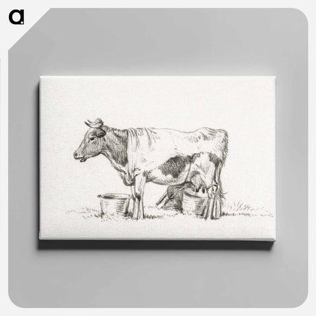アートパネル-Standing cow, with milk bucket and milk stool - ジャン ベルナール Canvas.