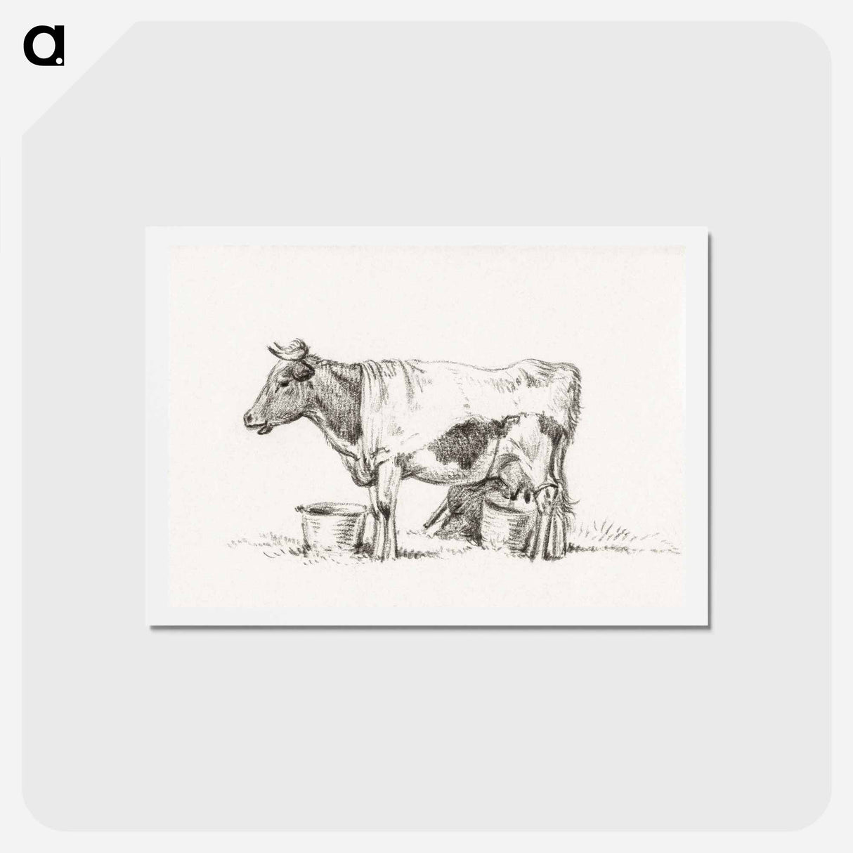 アートポストカード-Standing cow, with milk bucket and milk stool - ジャン ベルナール Postcard.