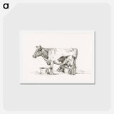 アートポストカード-Standing cow, with milk bucket and milk stool - ジャン ベルナール Postcard.