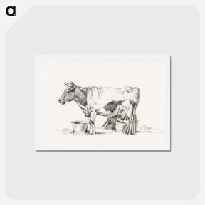 アートポストカード-Standing cow, with milk bucket and milk stool - ジャン ベルナール Postcard.