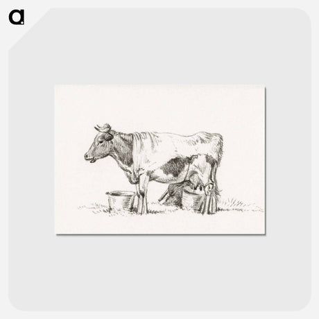 アートポストカード-Standing cow, with milk bucket and milk stool - ジャン ベルナール Postcard.