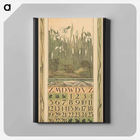 アートパネル-Kalenderblad voor februari met muizen en sneeuwklokjes by Theo van Hoytema - テオ ヴァン ホイテマ Canvas.