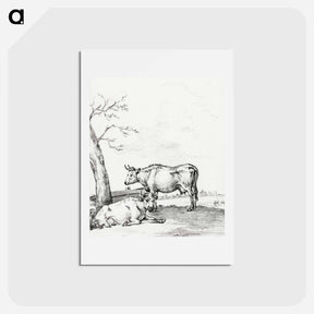 アートポストカード-Standing and lying cow - ジャン ベルナール Postcard.