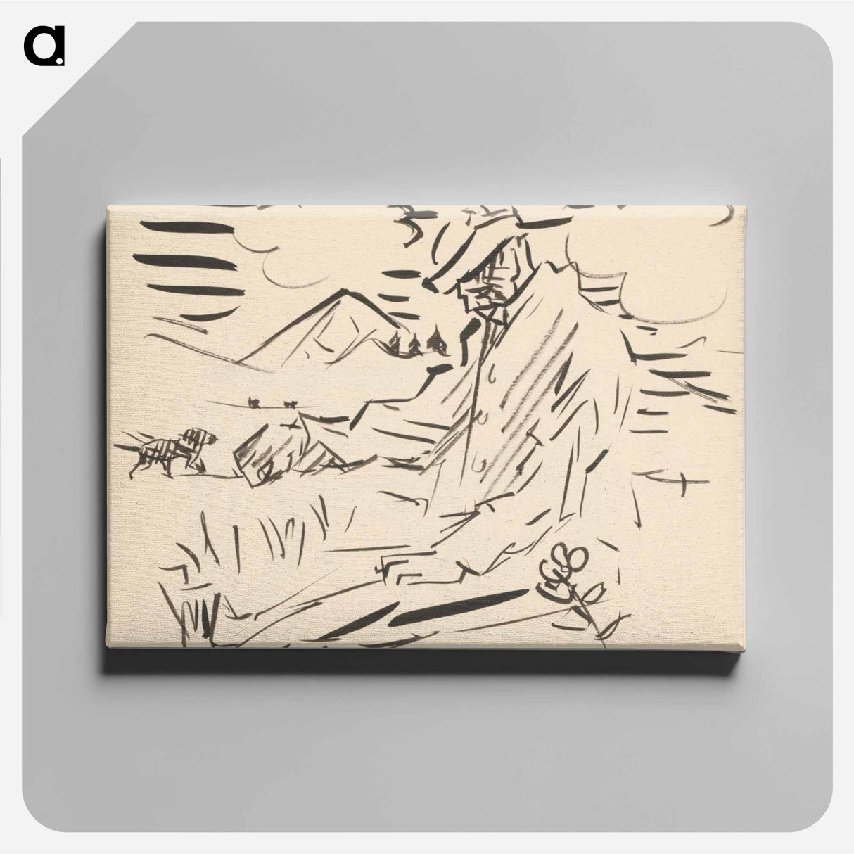 Sketchbook 19 seated man in the landscape - アーノルド ピーター ワイズ クビンチャン Canvas.
