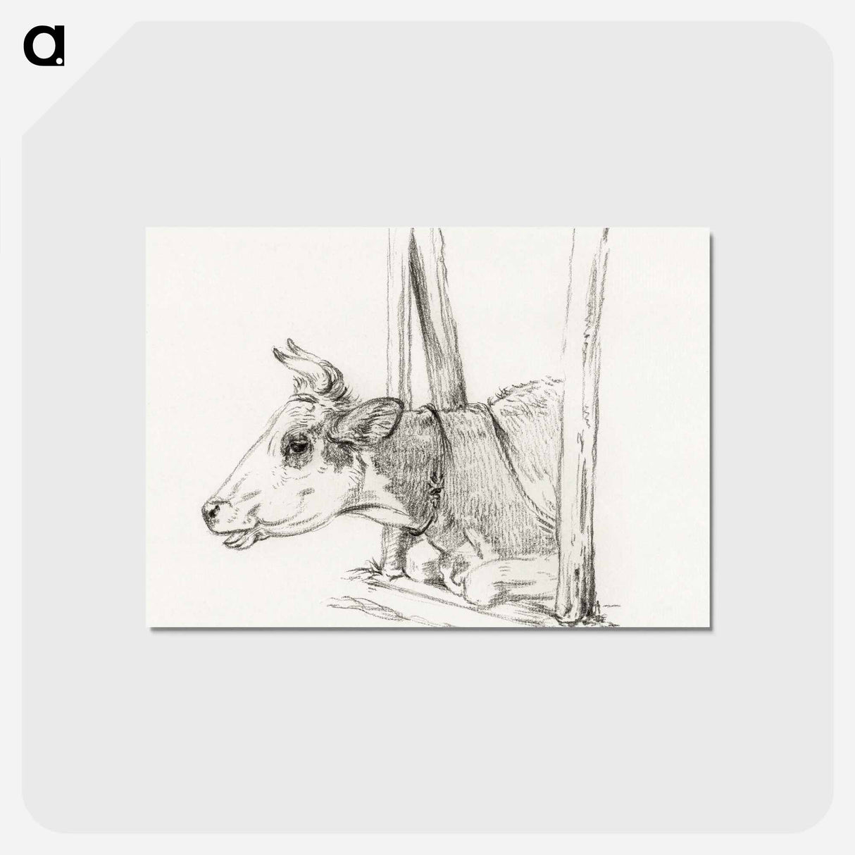 アートポストカード-Head of a cow, lying in a stable - ジャン ベルナール Postcard.