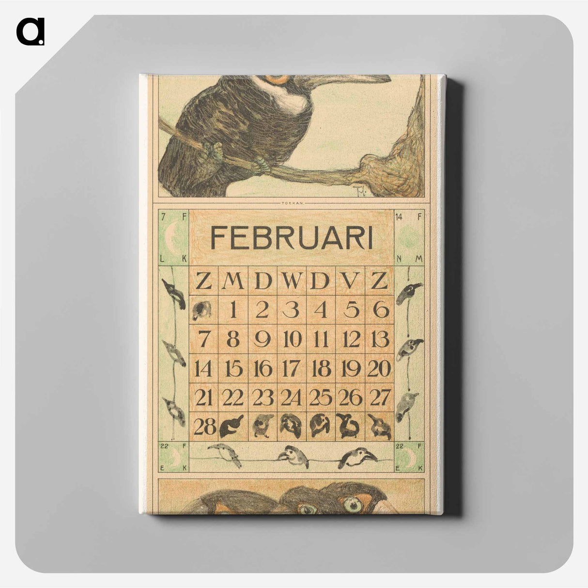 Kalenderblad februari met toekan - テオ ヴァン ホイテマ Canvas.