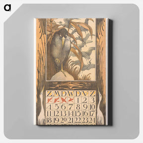 アートパネル-Kalenderblad oktober met vogel op een poot - テオ ヴァン ホイテマ Canvas.