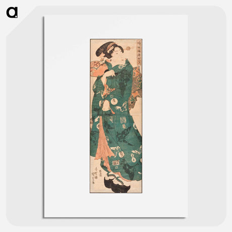 アートポスター-Standing Beauty with Butterfly Pattern Kimono
 - 歌川 国貞 Poster.