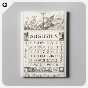 アートパネル-Kalenderblad augustus met leeuwerik en bloem - テオ ヴァン ホイテマ Canvas.
