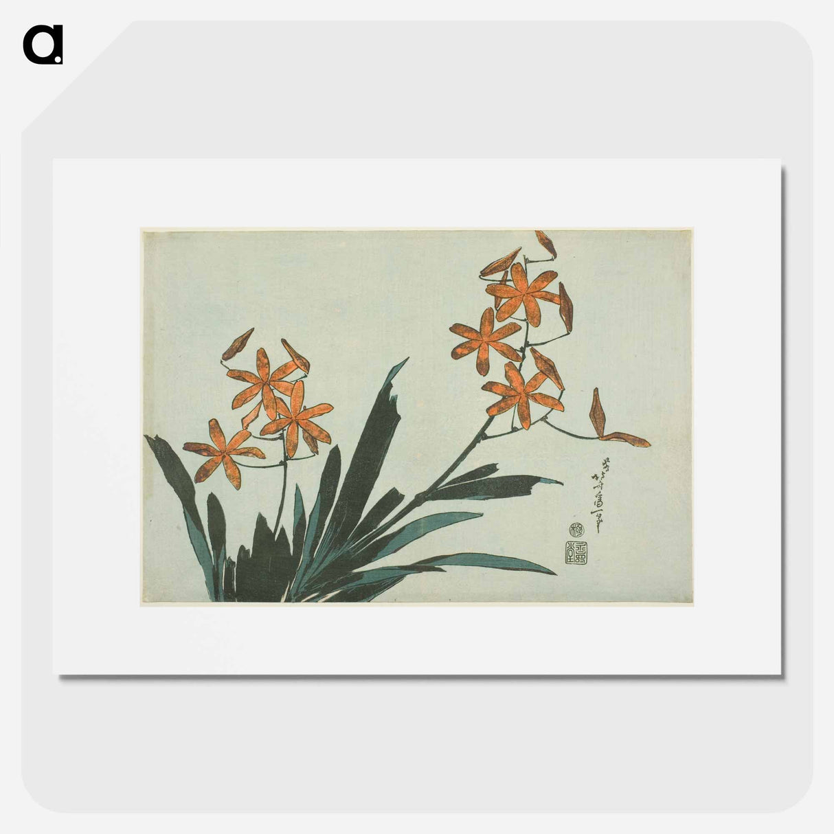 Hokusai's Orange Orchids - 葛飾 北斎 Poster.