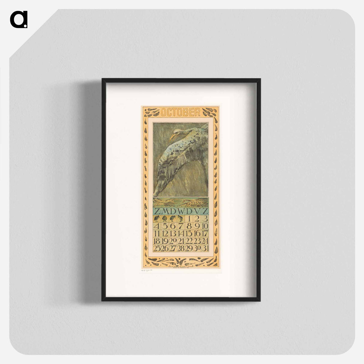 Kalenderblad oktober met vliegende vogel - テオ ヴァン ホイテマ Poster.