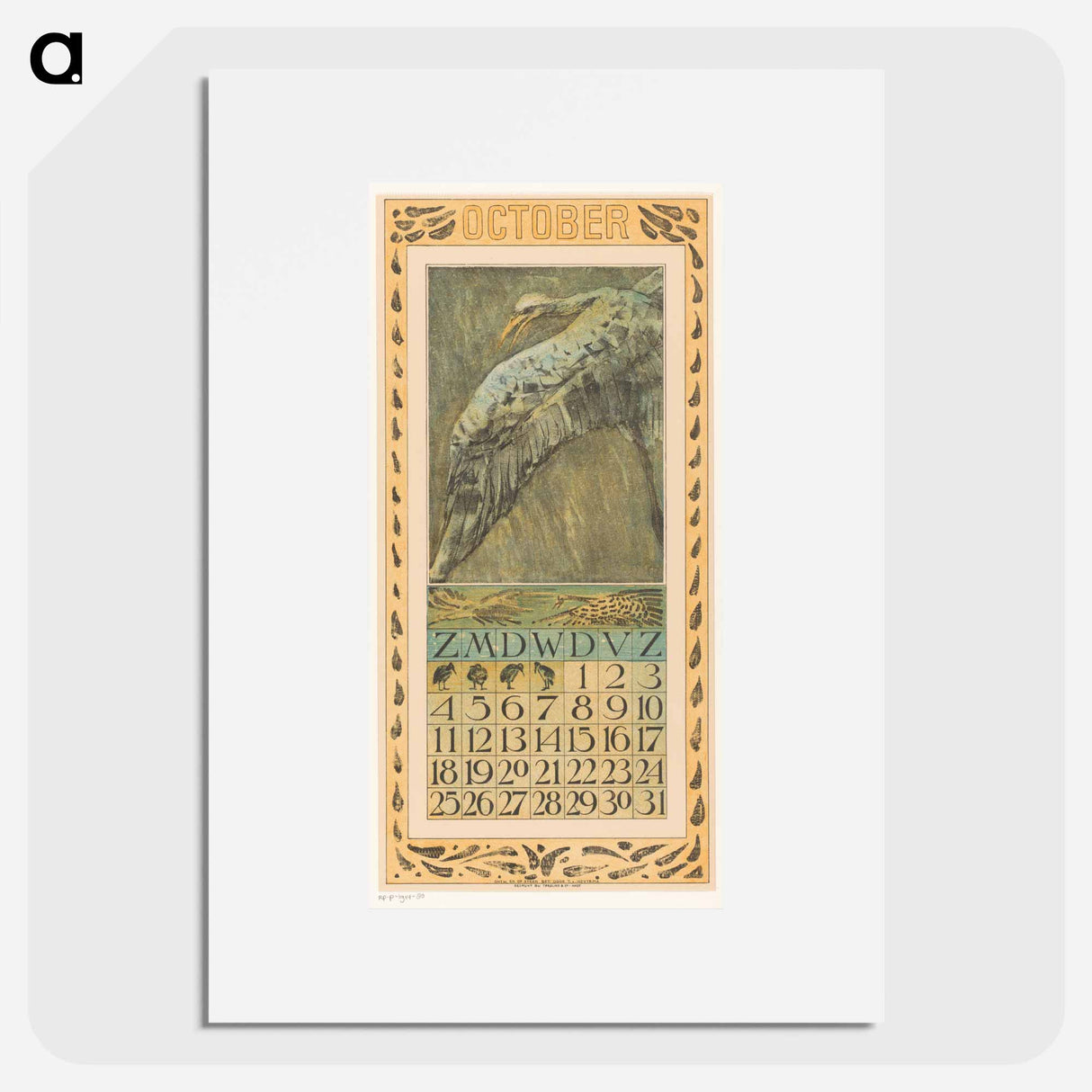 Kalenderblad oktober met vliegende vogel - テオ ヴァン ホイテマ Poster.