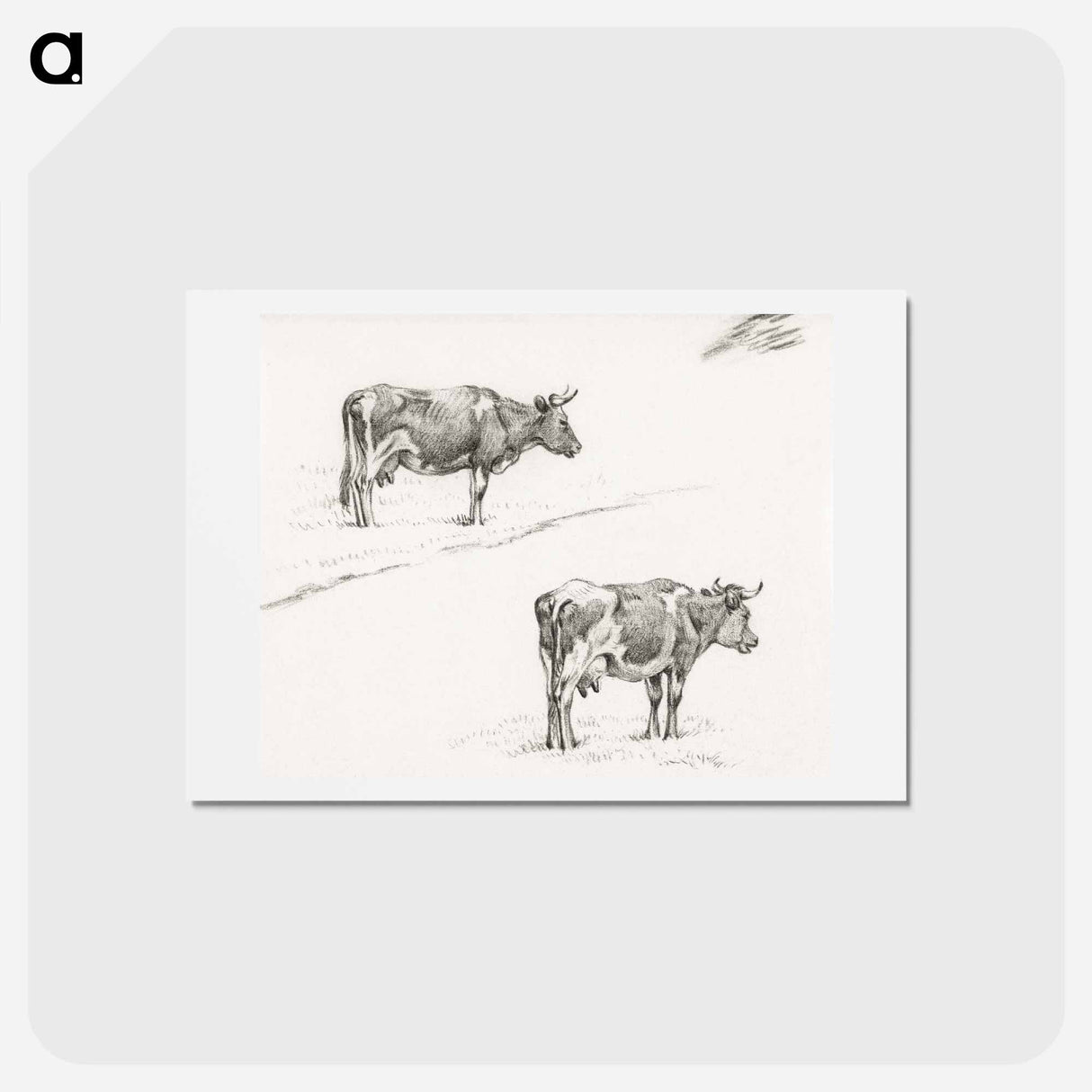 アートポストカード-Two sketches of a standing cow - ジャン ベルナール Postcard.