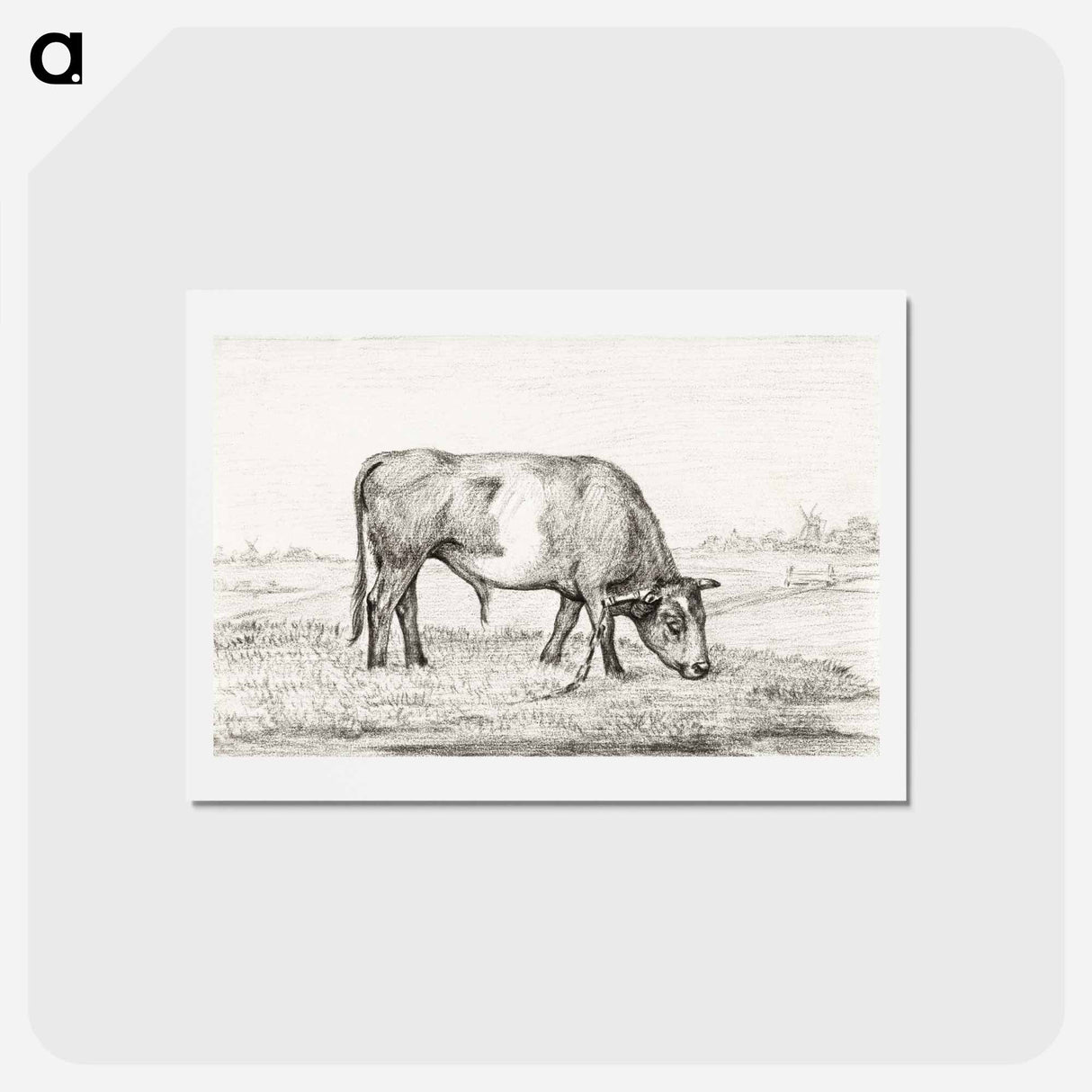 アートポストカード-Grazing bull in a pasture - ジャン ベルナール Postcard.