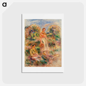 アートポストカード-Standing Woman and Seated Woman in a Landscape - ピエール オーギュスト ルノワール Postcard.