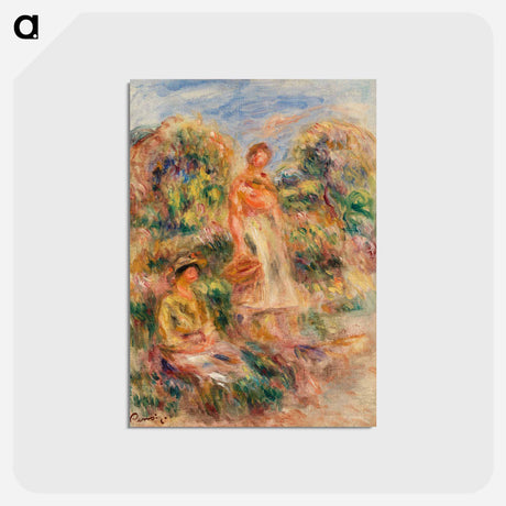 アートポストカード-Standing Woman and Seated Woman in a Landscape - ピエール オーギュスト ルノワール Postcard.