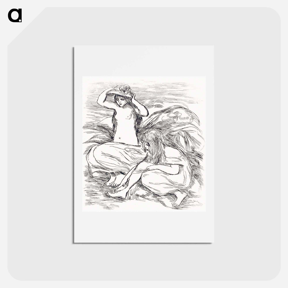 アートポストカード-Two Women Bathing - ピエール オーギュスト ルノワール Postcard.