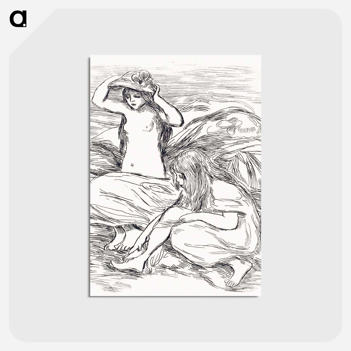 アートポストカード-Two Women Bathing - ピエール オーギュスト ルノワール Postcard.