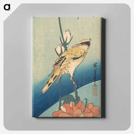 アートパネル-Black-Naped Oriole on a Stem of Rose Mallow
 - 歌川 広重 Canvas.
