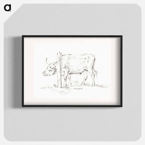 アートポスター-Standing cow, with its head between poles - ジャン ベルナール Poster.