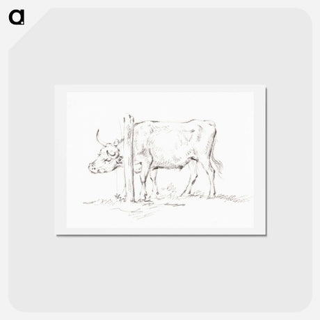 アートポストカード-Standing cow, with its head between poles - ジャン ベルナール Postcard.