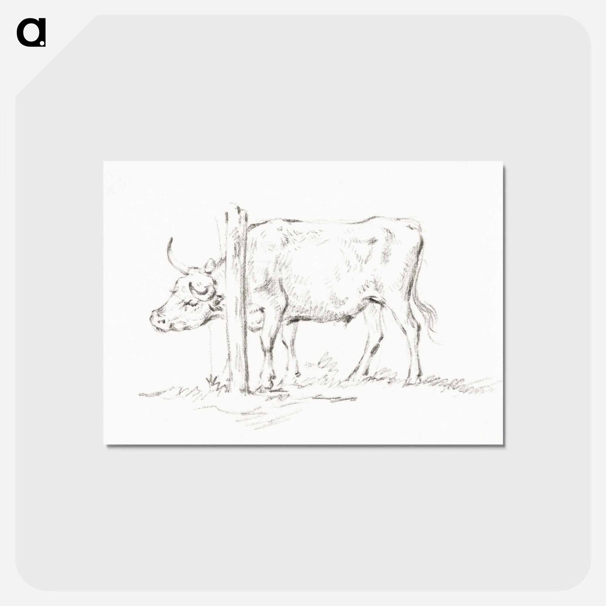 アートポストカード-Standing cow, with its head between poles - ジャン ベルナール Postcard.