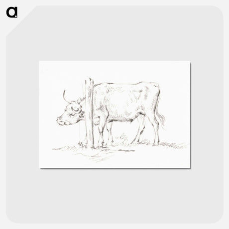 アートポストカード-Standing cow, with its head between poles - ジャン ベルナール Postcard.