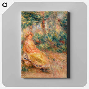 アートパネル-Woman in Pink and Yellow in a Landscape - ピエール オーギュスト ルノワール Canvas.