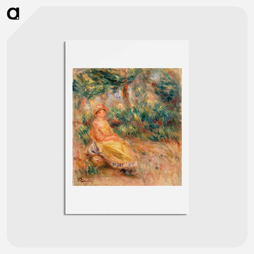 Woman in Pink and Yellow in a Landscape - ピエール オーギュスト ルノワール Postcard.